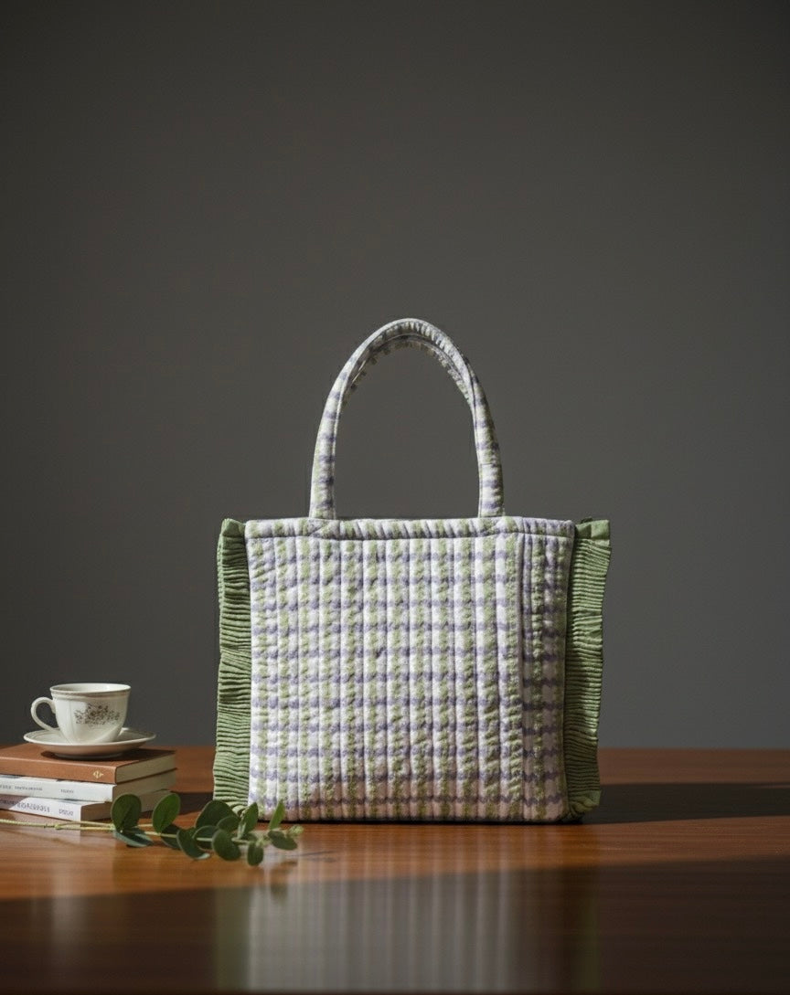 Willow Check Ruffle Tote Bag