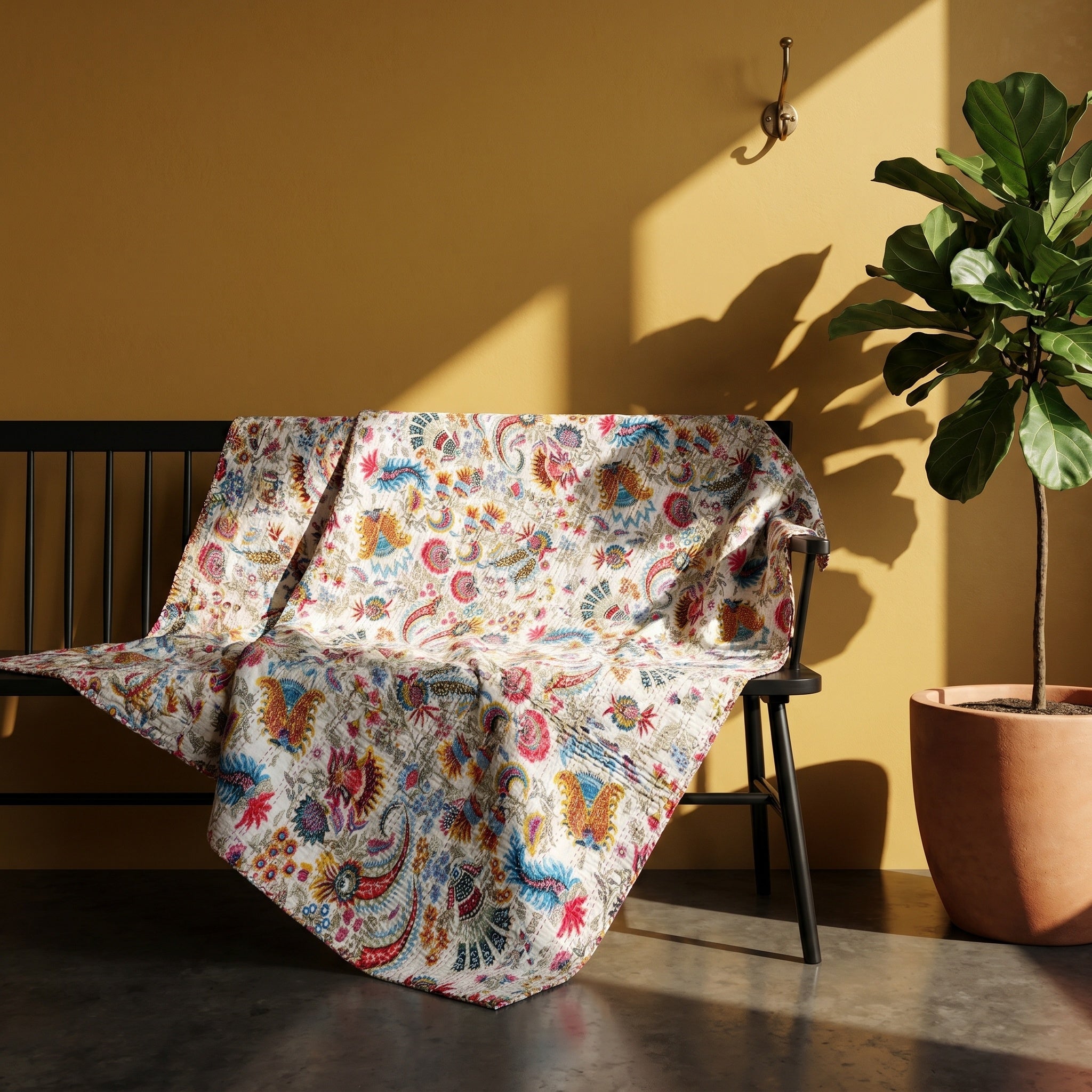 Indigo Loom Cotton Reversible Kantha Throw