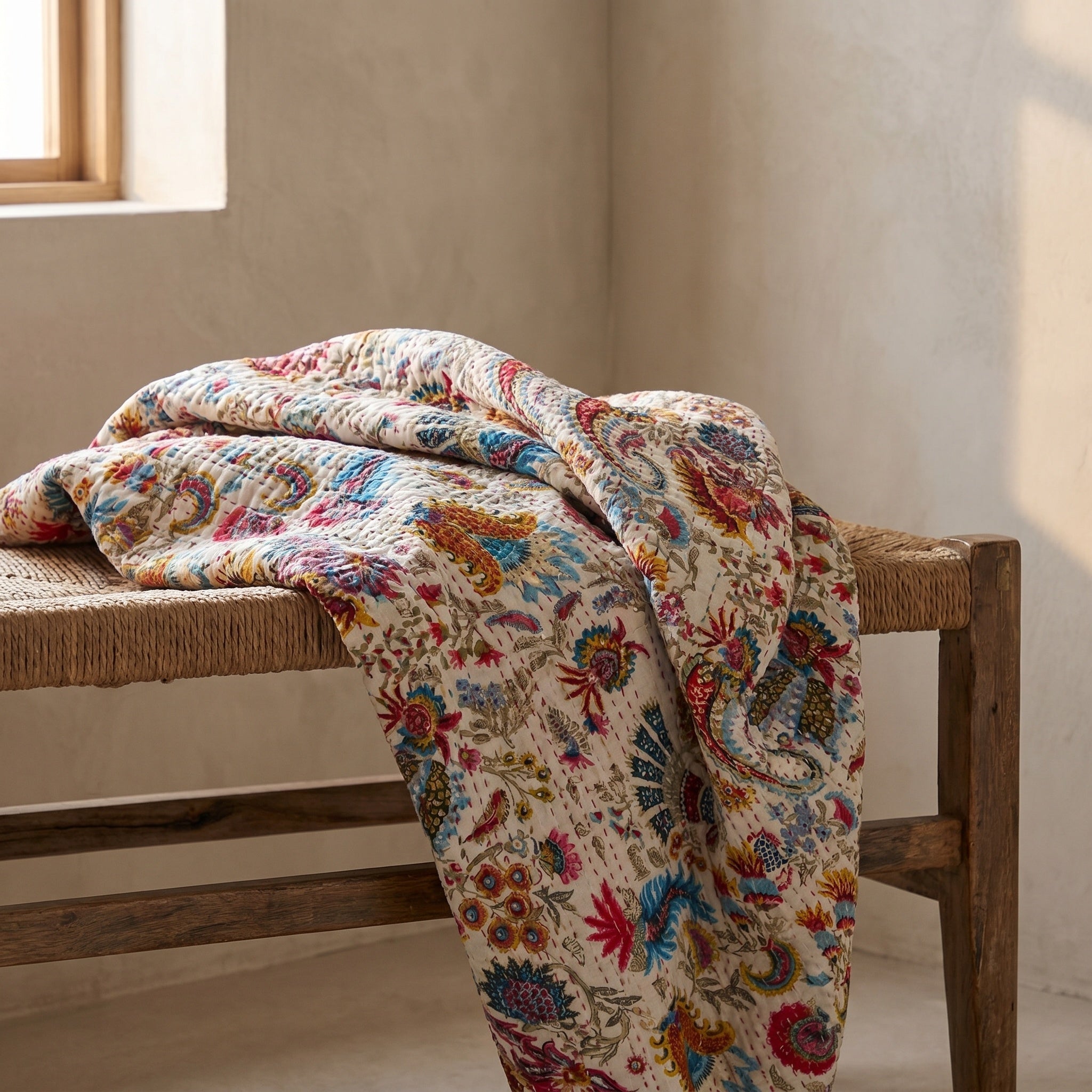 Indigo Loom Cotton Reversible Kantha Throw