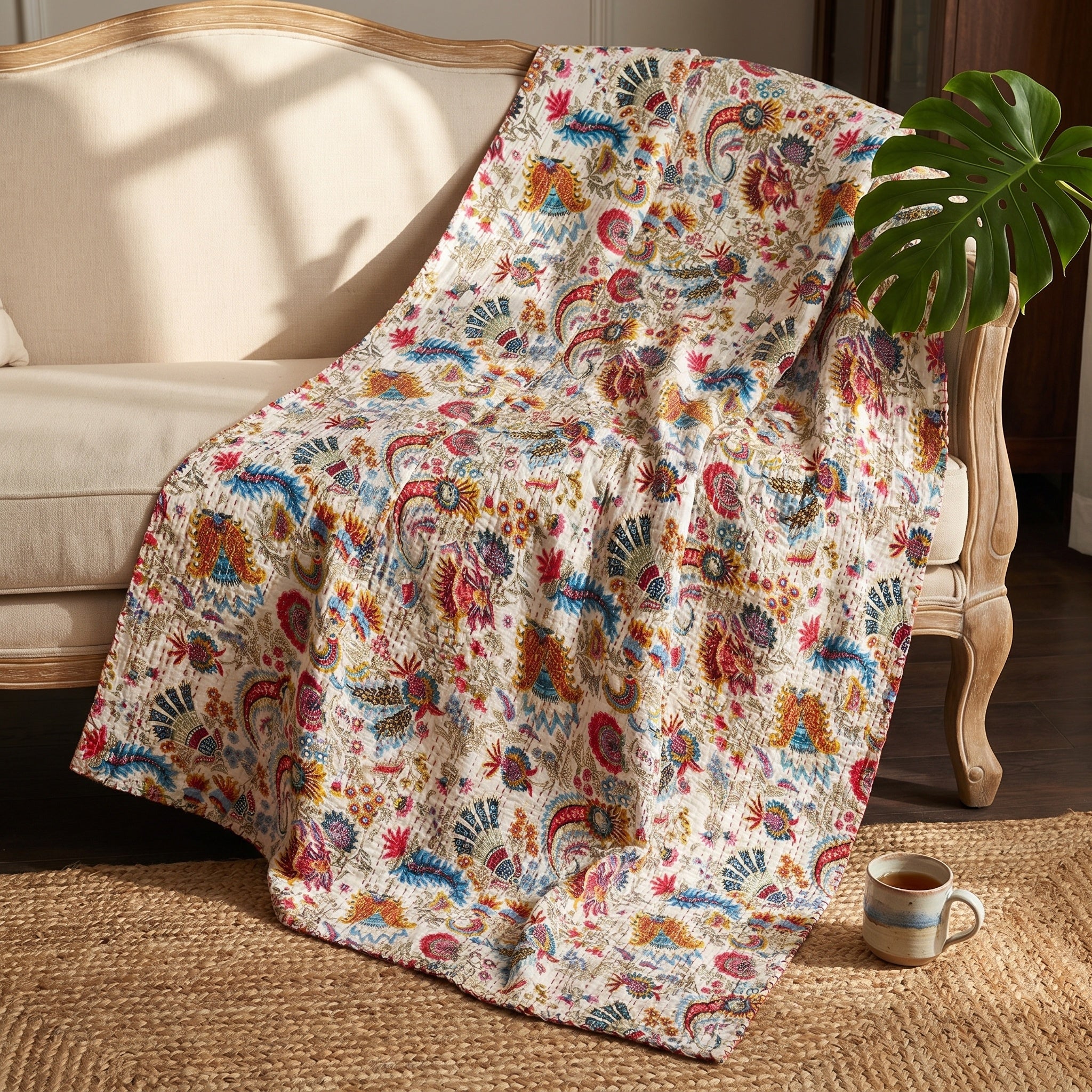 Indigo Loom Cotton Reversible Kantha Throw