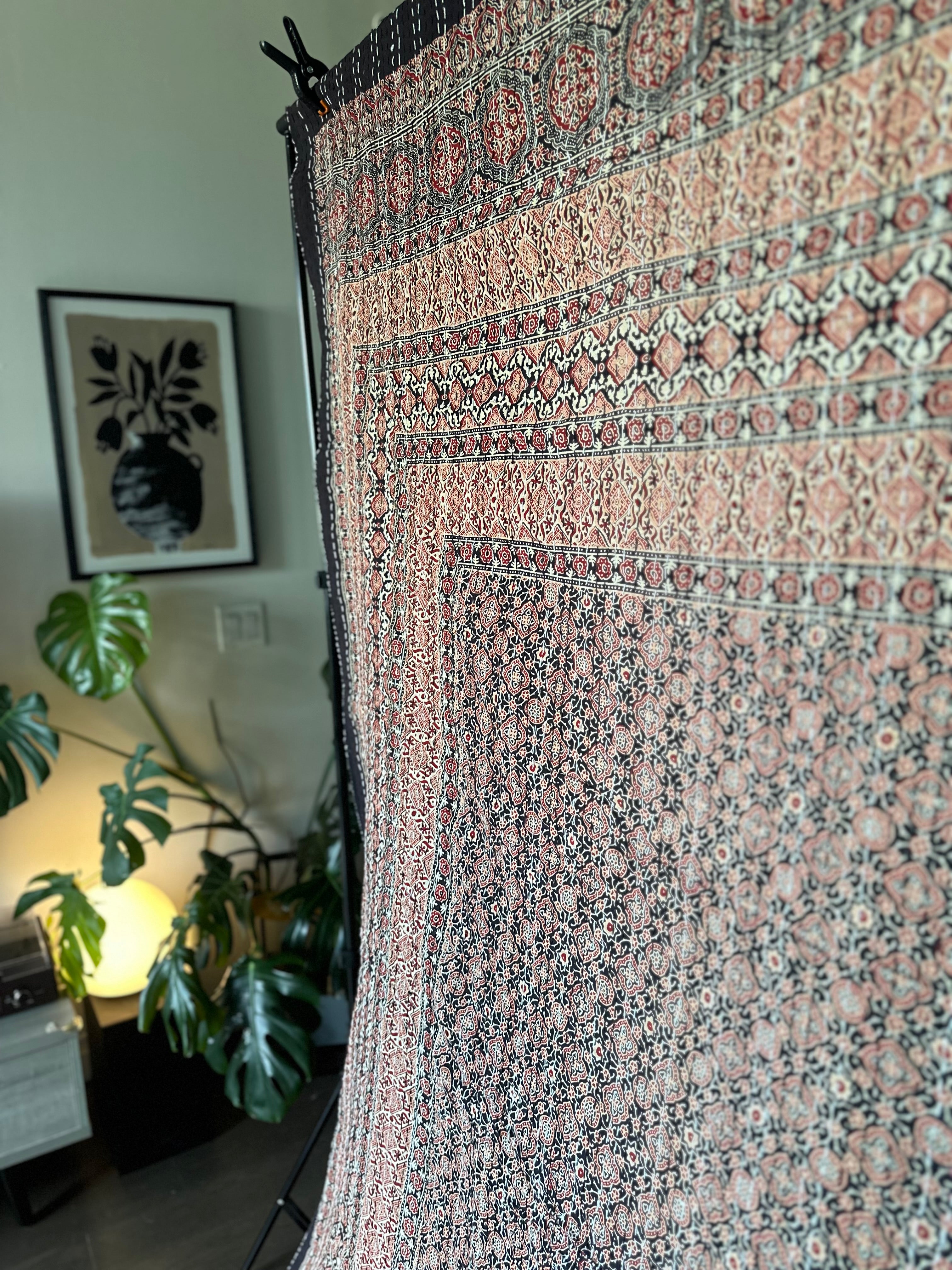Serene Mist Handmade Ajrakh Queen Bedspread