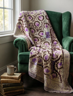 Lilac Pomegranate Vine Luxury Vintage Suzani Kantha Throw Blanket