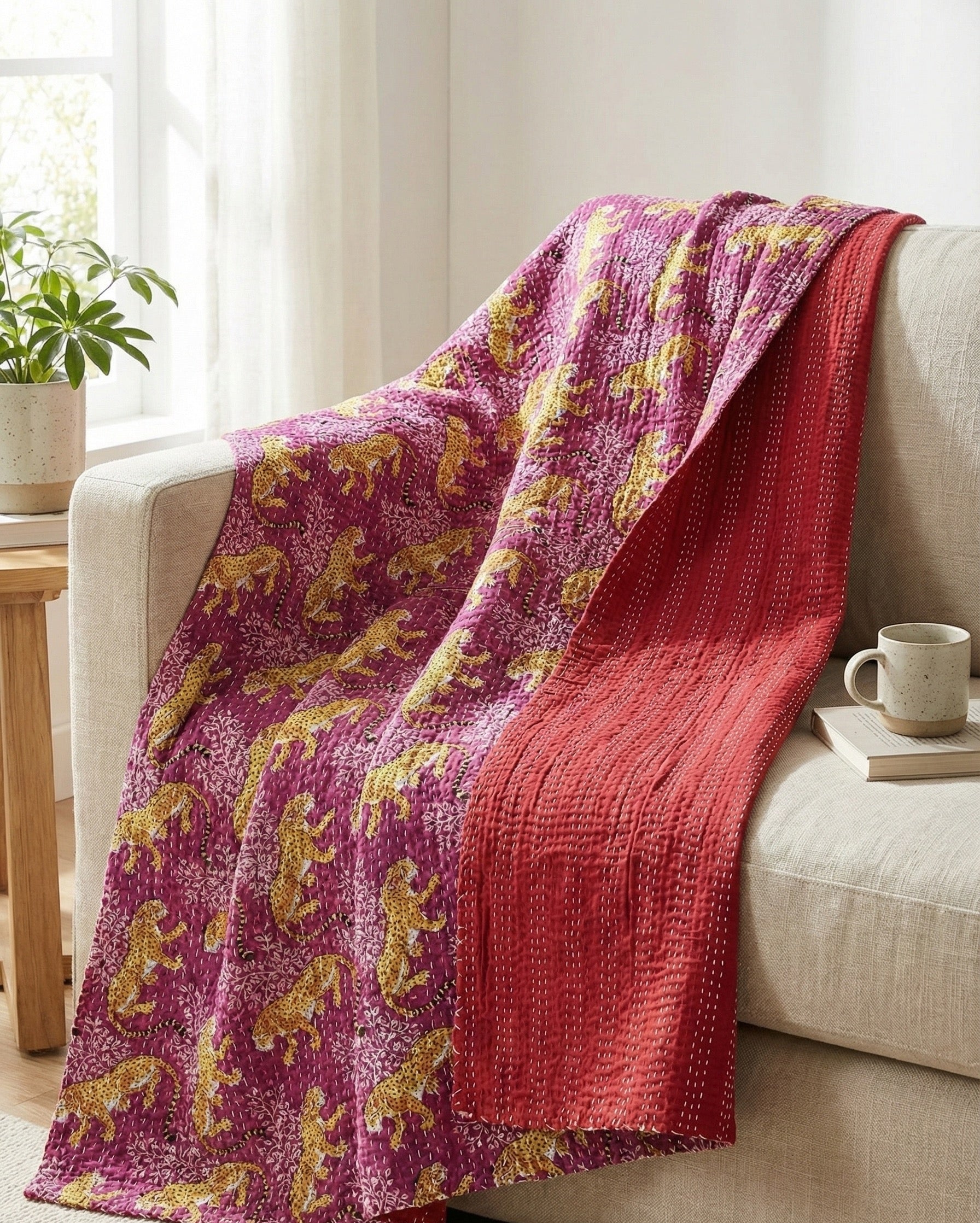 Wild Rose Safari Grand Kantha throw
