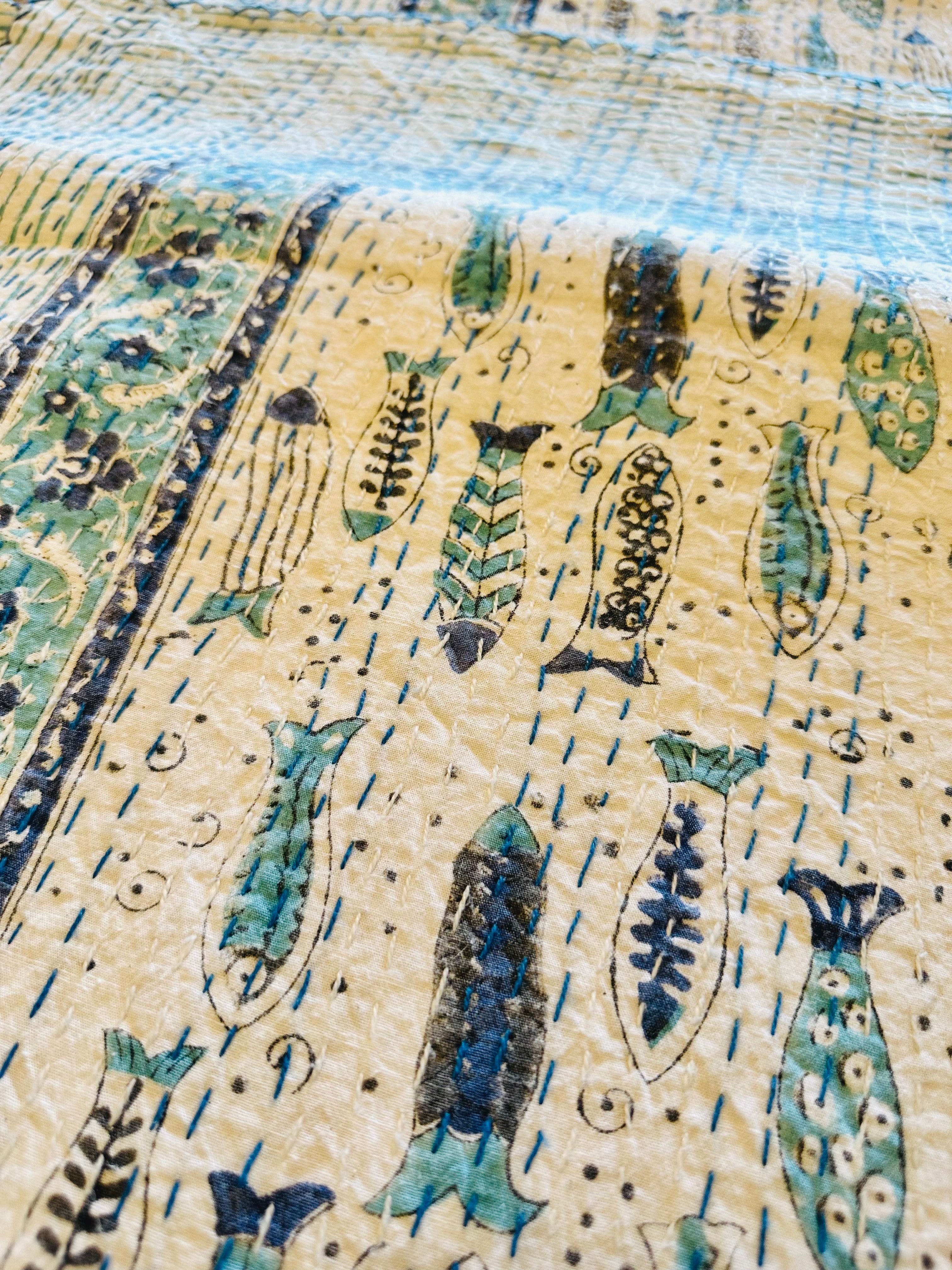 Amber Dream Handmade Kantha Queen Bedsheet