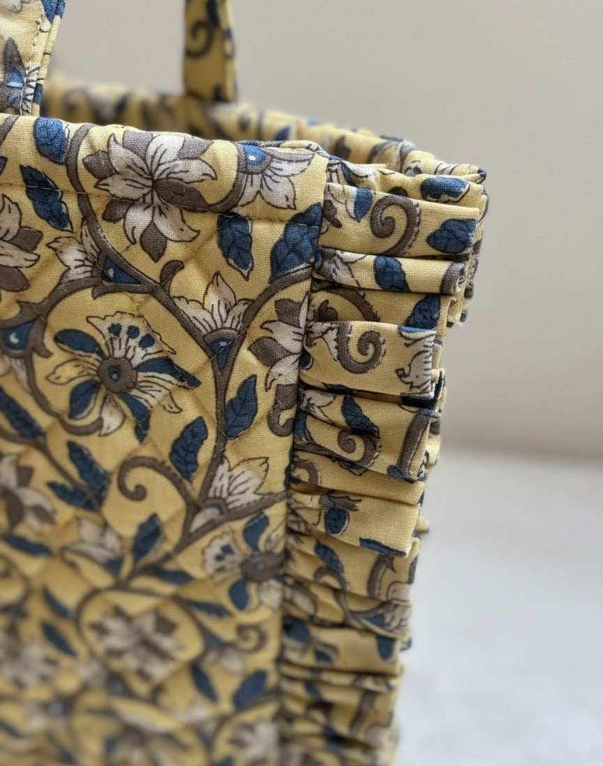 Yellow Floral Ruffle Tote Bag
