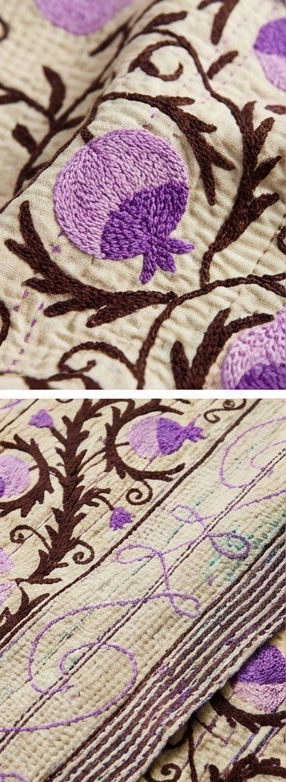 Lilac Pomegranate Vine Luxury Vintage Suzani Kantha Throw Blanket