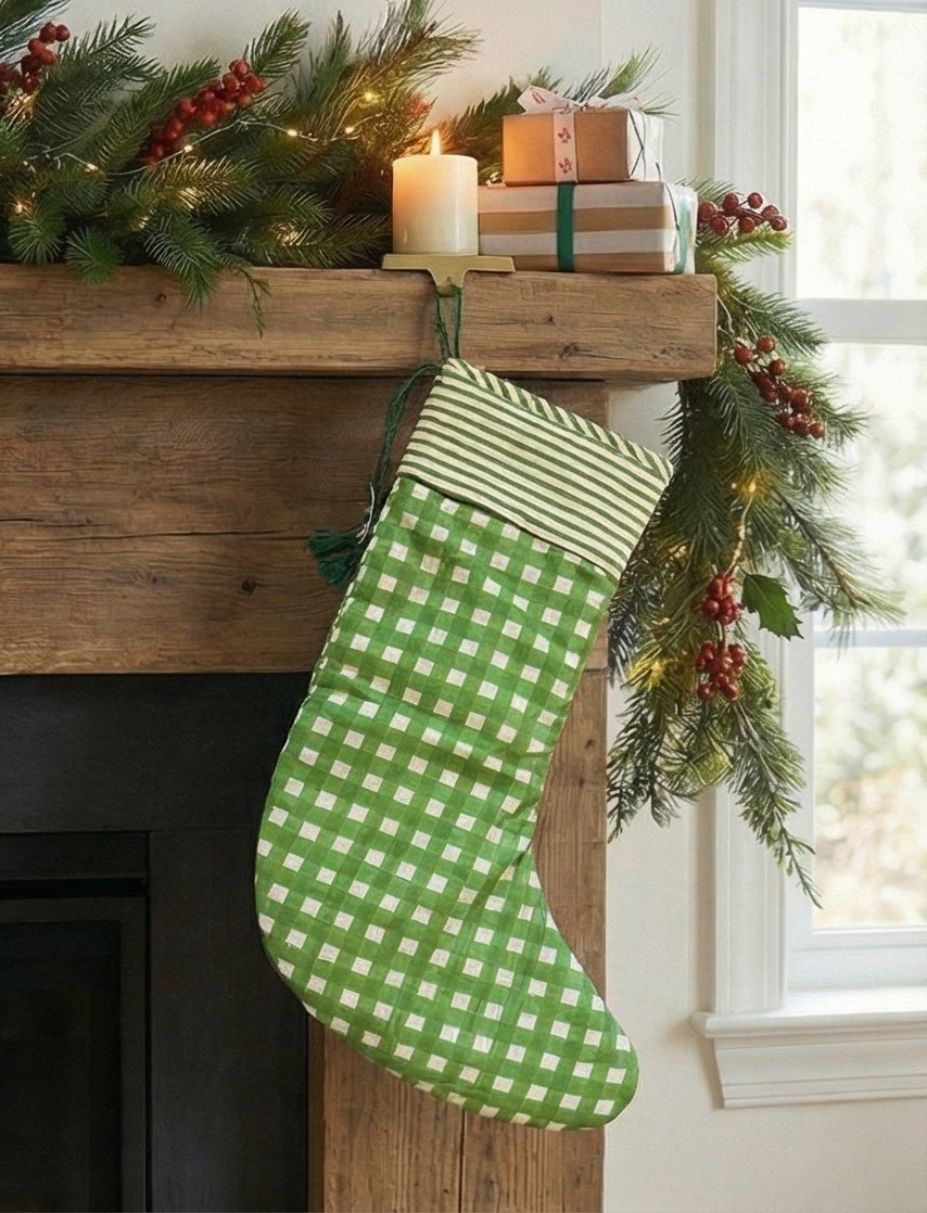 Evergreen Gingham Check Christmas stockings