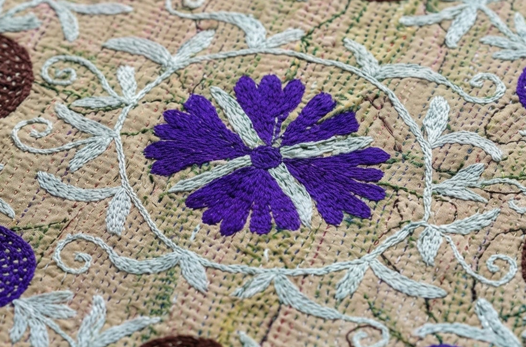 Amethyst Vine Luxury Vintage Suzani Kantha Throw Blanket