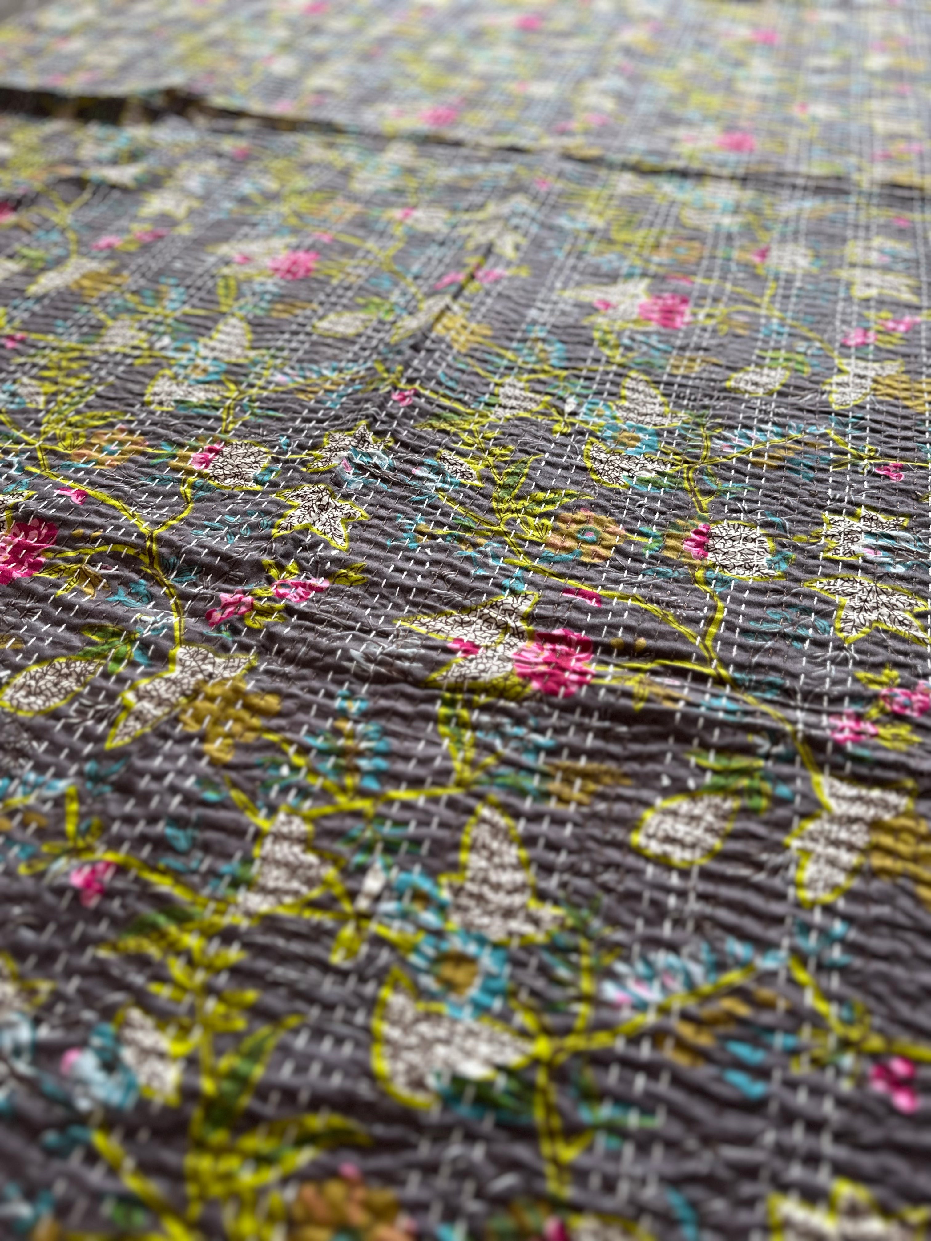 Sun Marigold Cotton Reversible Kantha Throw