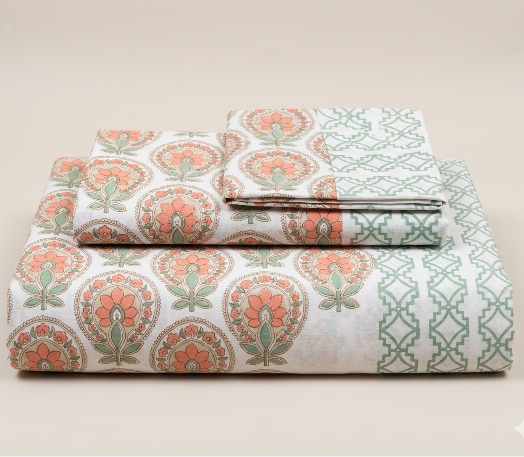 Sapphire Mist Hand Block Printed KING Bedsheet