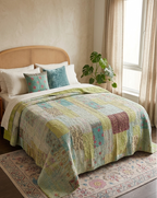 Pistachio patchwork Kantha KING sized Bedspread