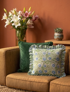 Verdant Bloom Ruffled Cotton Cushion Cover