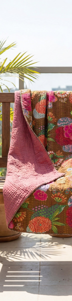 Brown Accent Reverie Cotton Hand-Made Kantha Throw Blanket