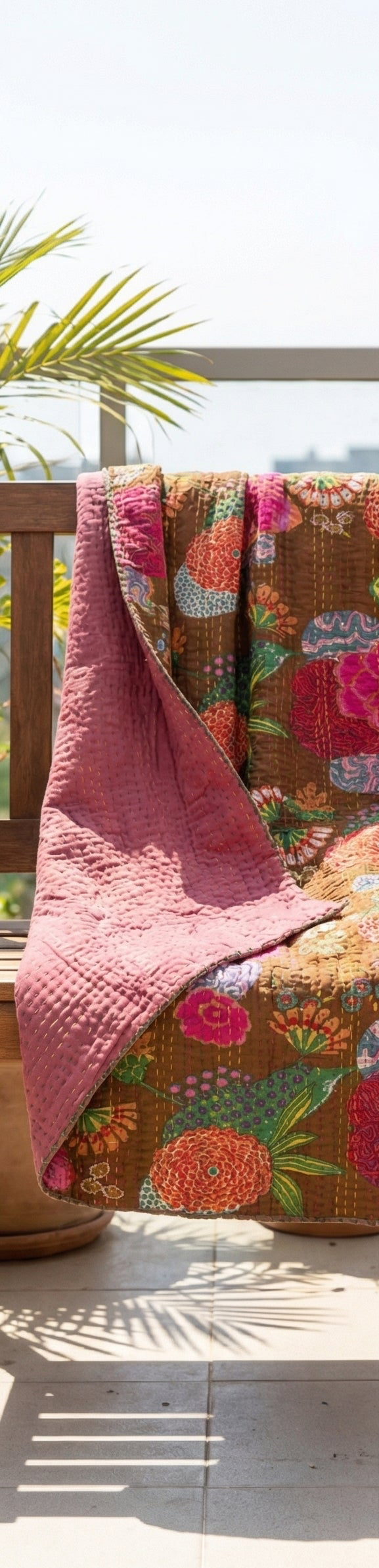 Brown Accent Reverie Cotton Hand-Made Kantha Throw Blanket