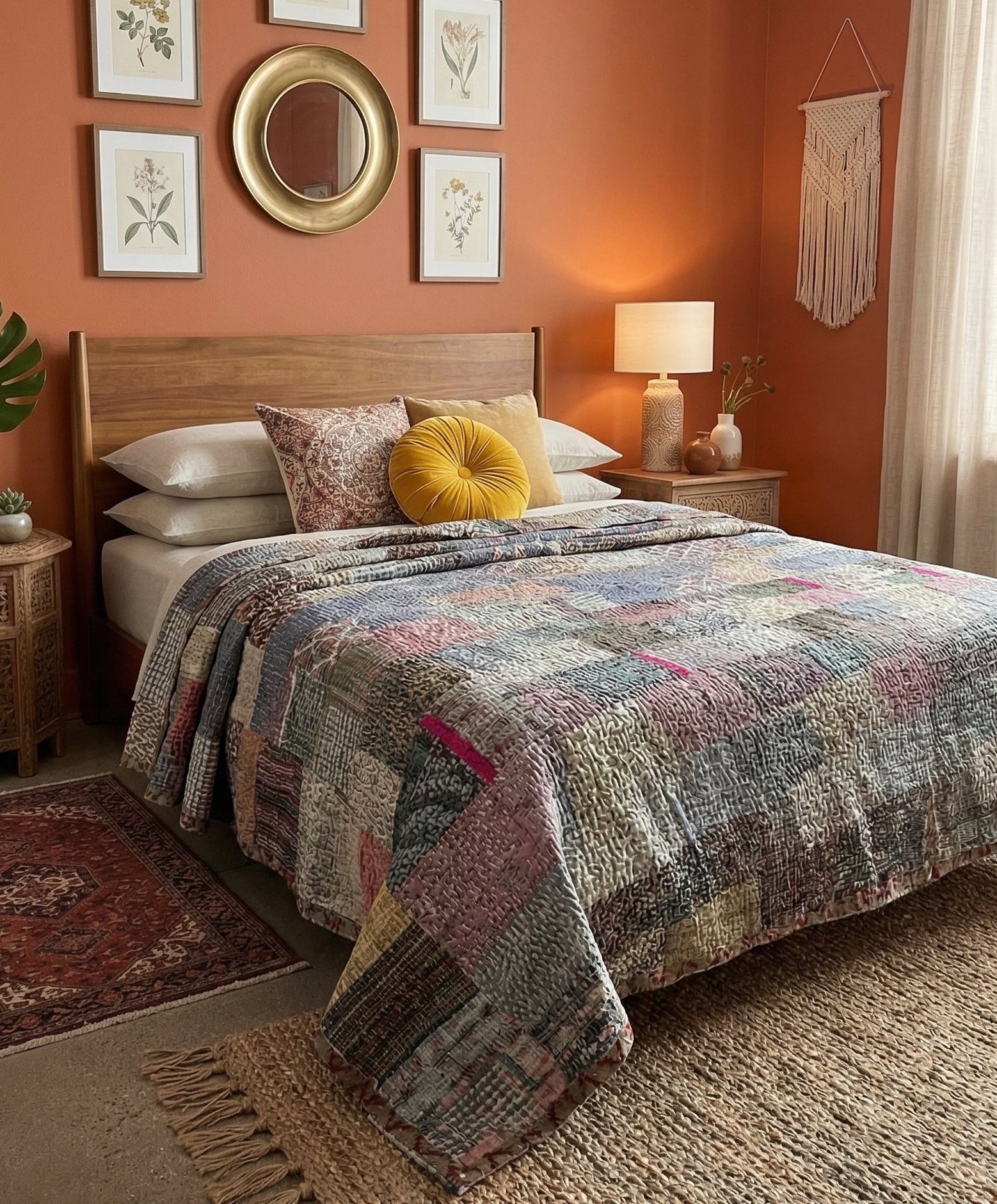 Silk Grey goose Luxury Patola Kantha Bedspread