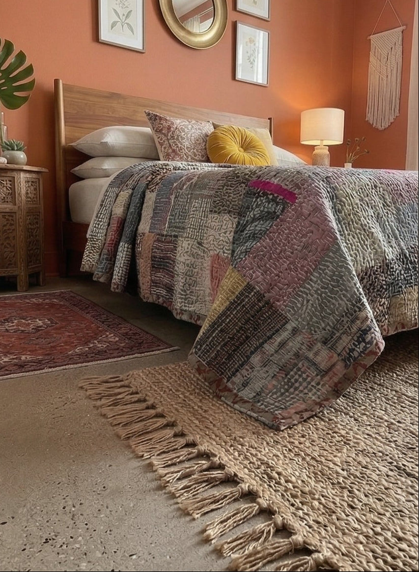Silk Grey goose Luxury Patola Kantha Bedspread