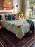 Pistachio patchwork Kantha KING sized Bedspread