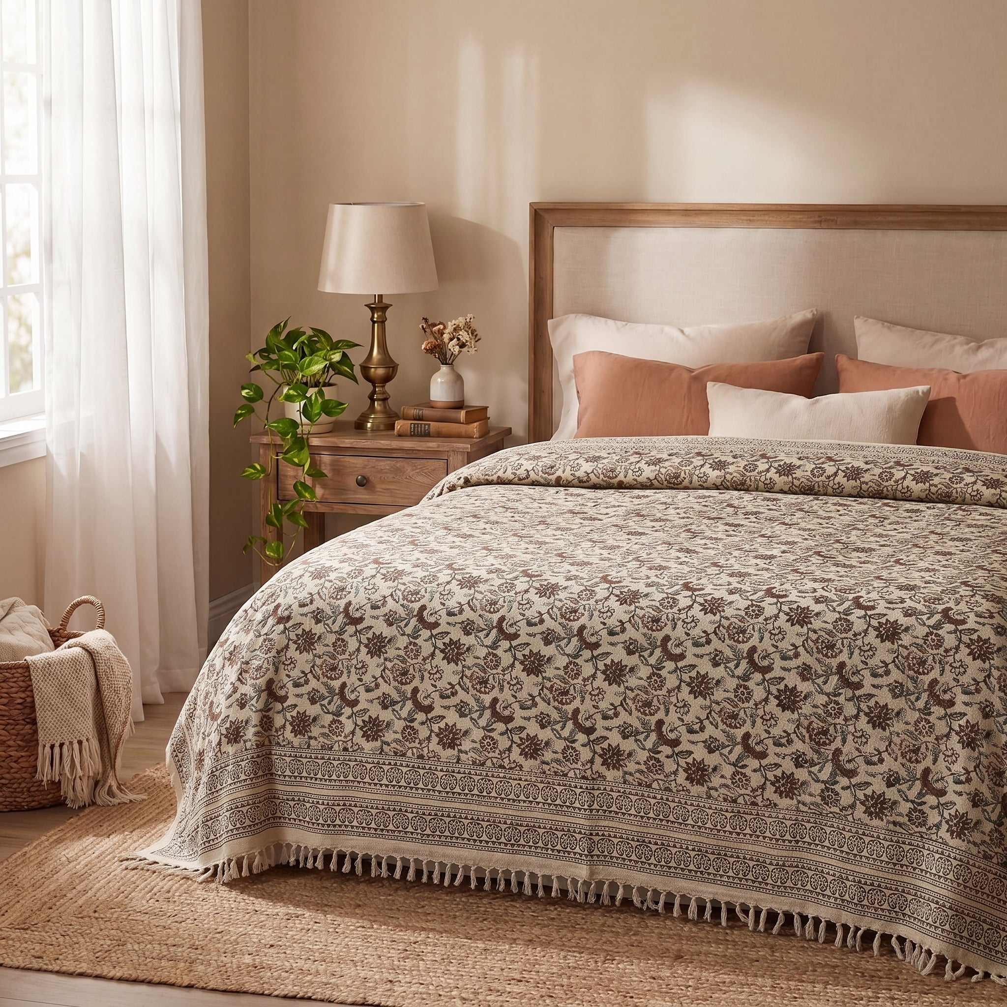 Jangal Hand Block Print cotton Bedspread