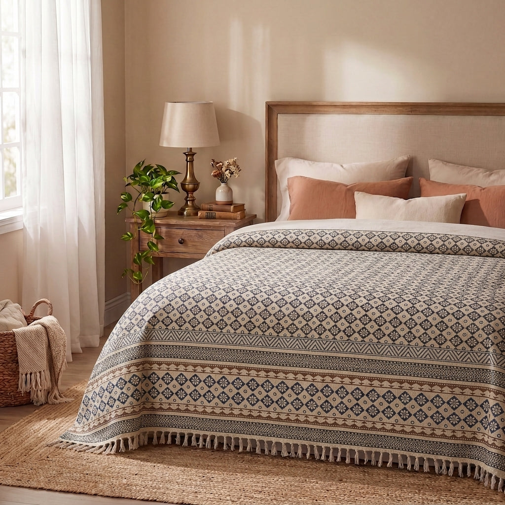 Khandar Hand Block Print Cotton Bedspread