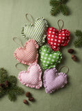 Heirloom Patchwork Heart Christmas Ornaments (Pack of 6)