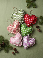 Heirloom Patchwork Heart Christmas Ornaments (Pack of 6)
