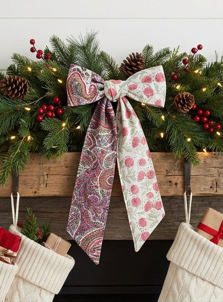 Holly Gingham Patchwork Heirloom Christmas Topper Extra Big  Bow