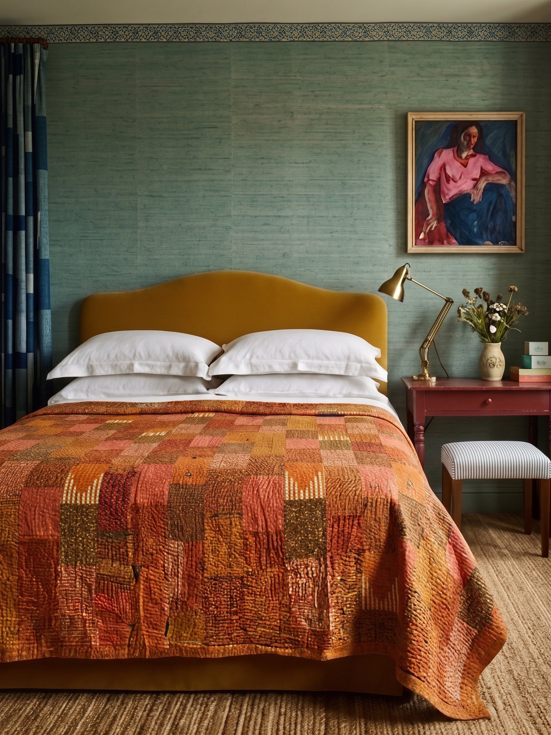 Tangerine Bloom Handmade Patola King Bedspread