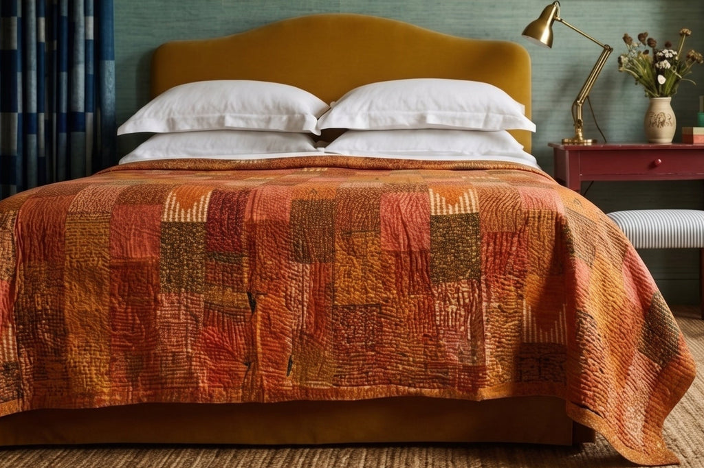 Tangerine Bloom Handmade Patola King Bedspread