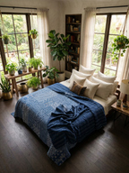 Indigo Patchwork Kantha Queen Bed-spread (Reversible)