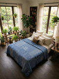 Indigo Patchwork Kantha Queen Bed-spread (Reversible)