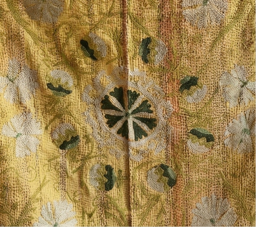 Golden Garden Luxury Vintage Suzani Kantha Throw Blanket