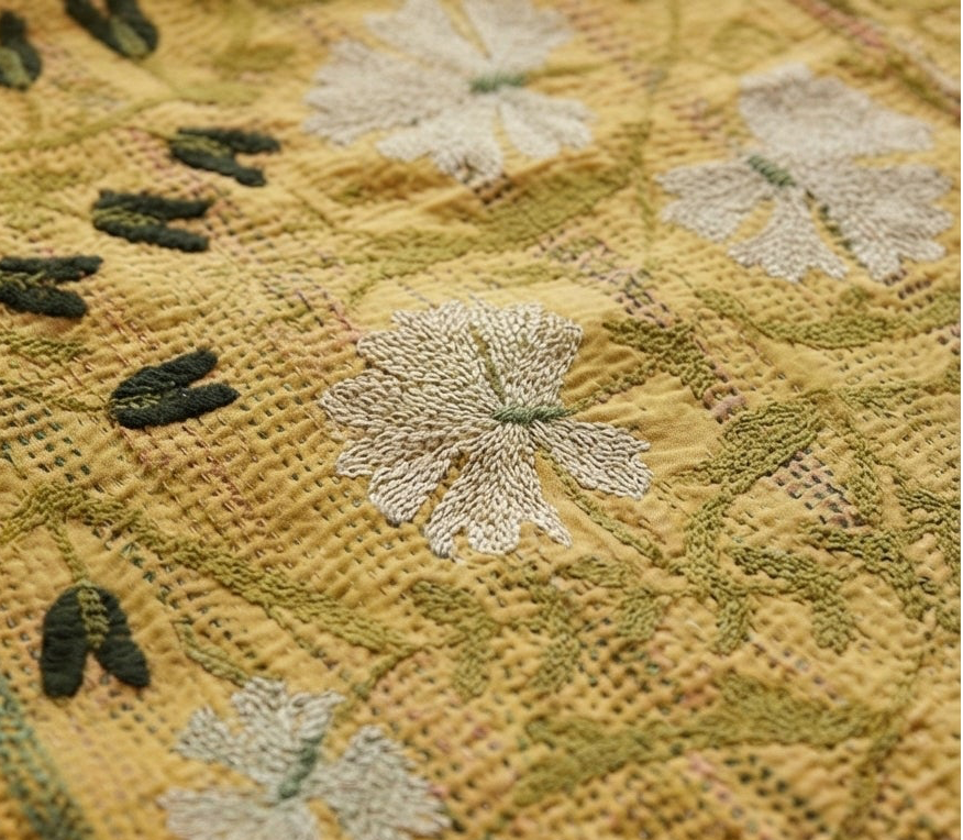 Golden Garden Luxury Vintage Suzani Kantha Throw Blanket