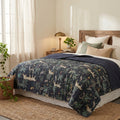 Midnight Jungle Reversible Kantha Queen Bedspread