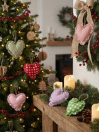 Heirloom Patchwork Heart Christmas Ornaments (Pack of 6)