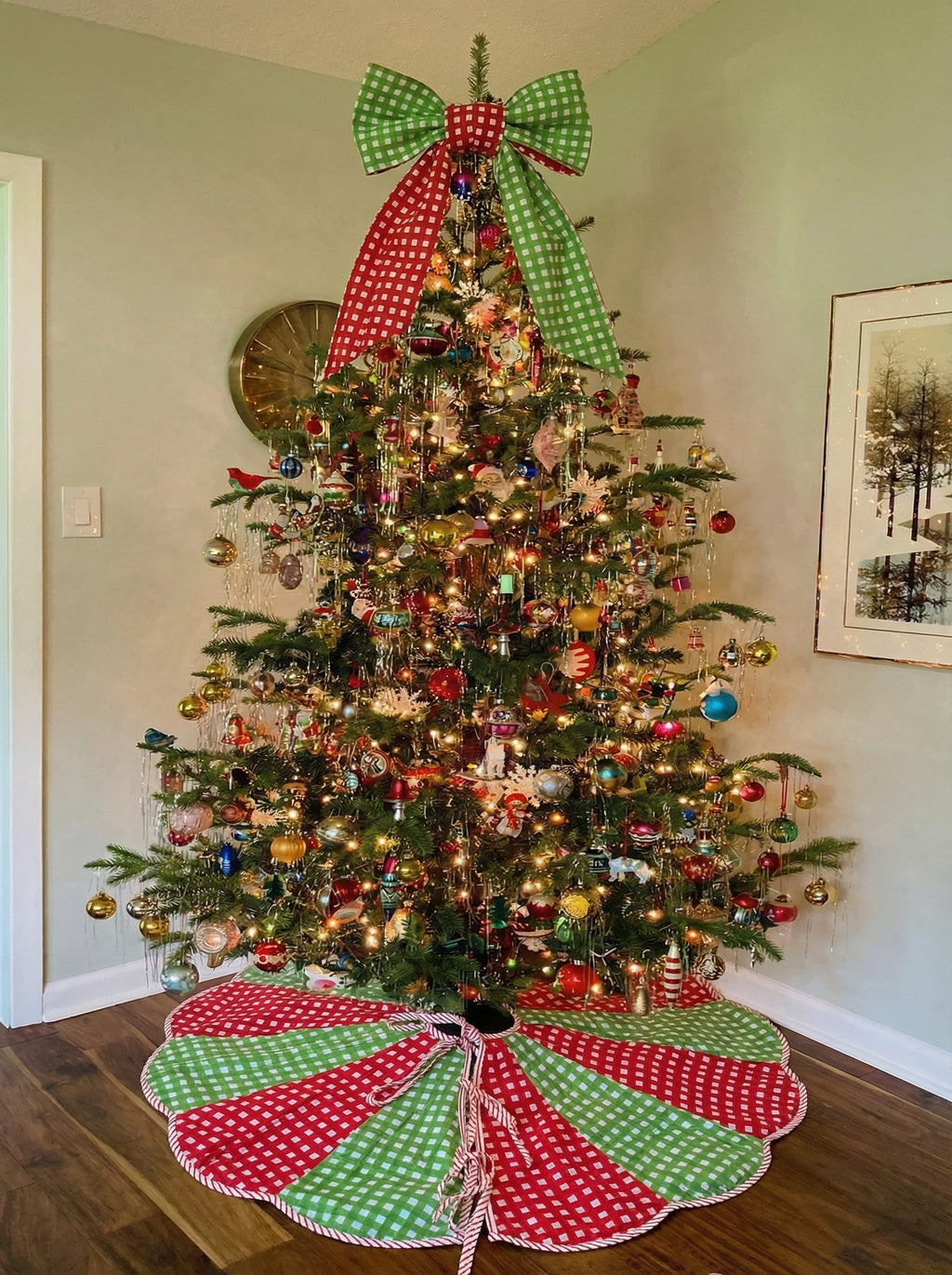 Peppermint Patchwork Heirloom Christmas Topper Extra Big  Bow