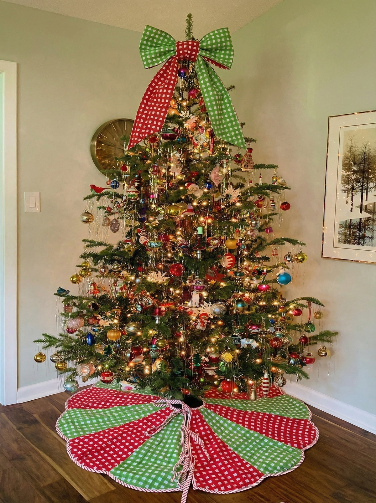 Peppermint Patchwork Heirloom Christmas Topper Extra Big Bow