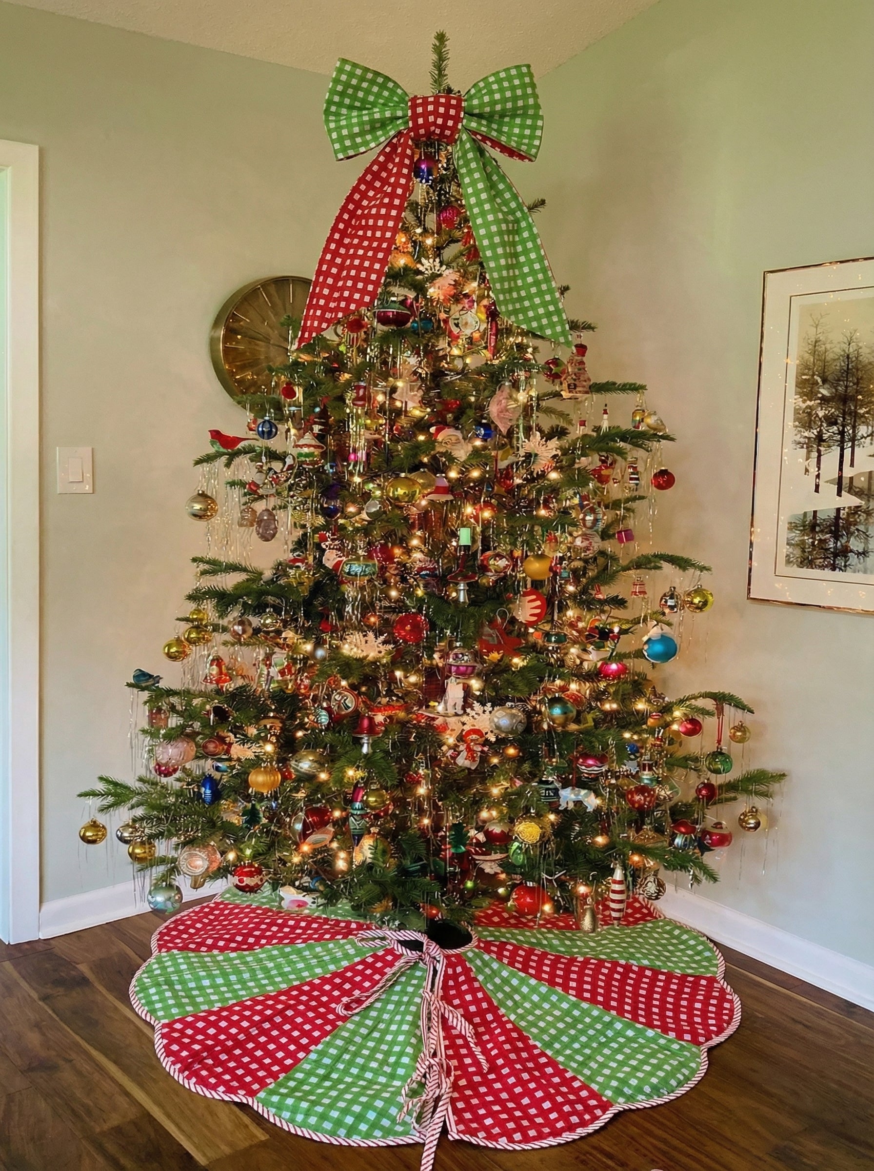 Peppermint Patchwork Heirloom Christmas Topper Extra Big  Bow