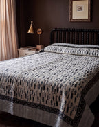 Black Sardines Handmade Kantha Queen Bedsheet