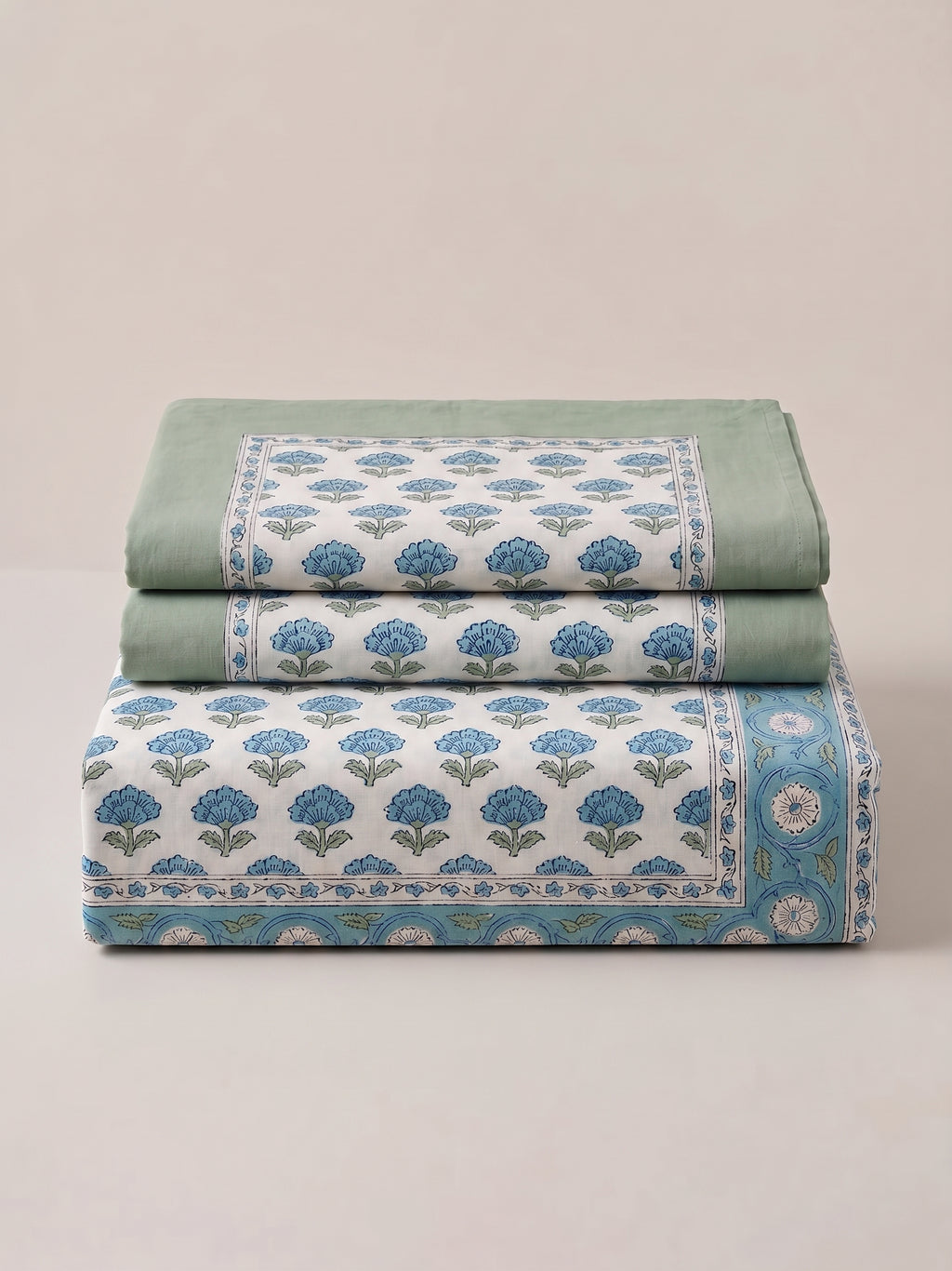 Indigo Bloom Hand Block Printed KING Bedsheet