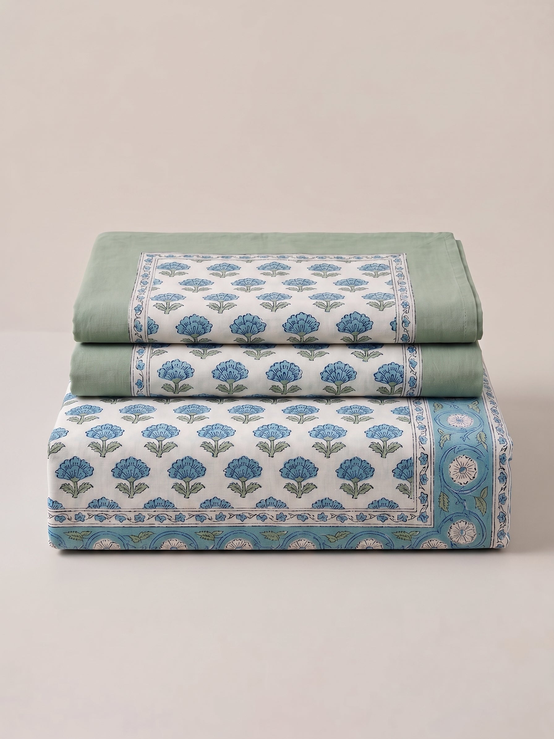 Indigo Bloom Hand Block Printed KING Bedsheet