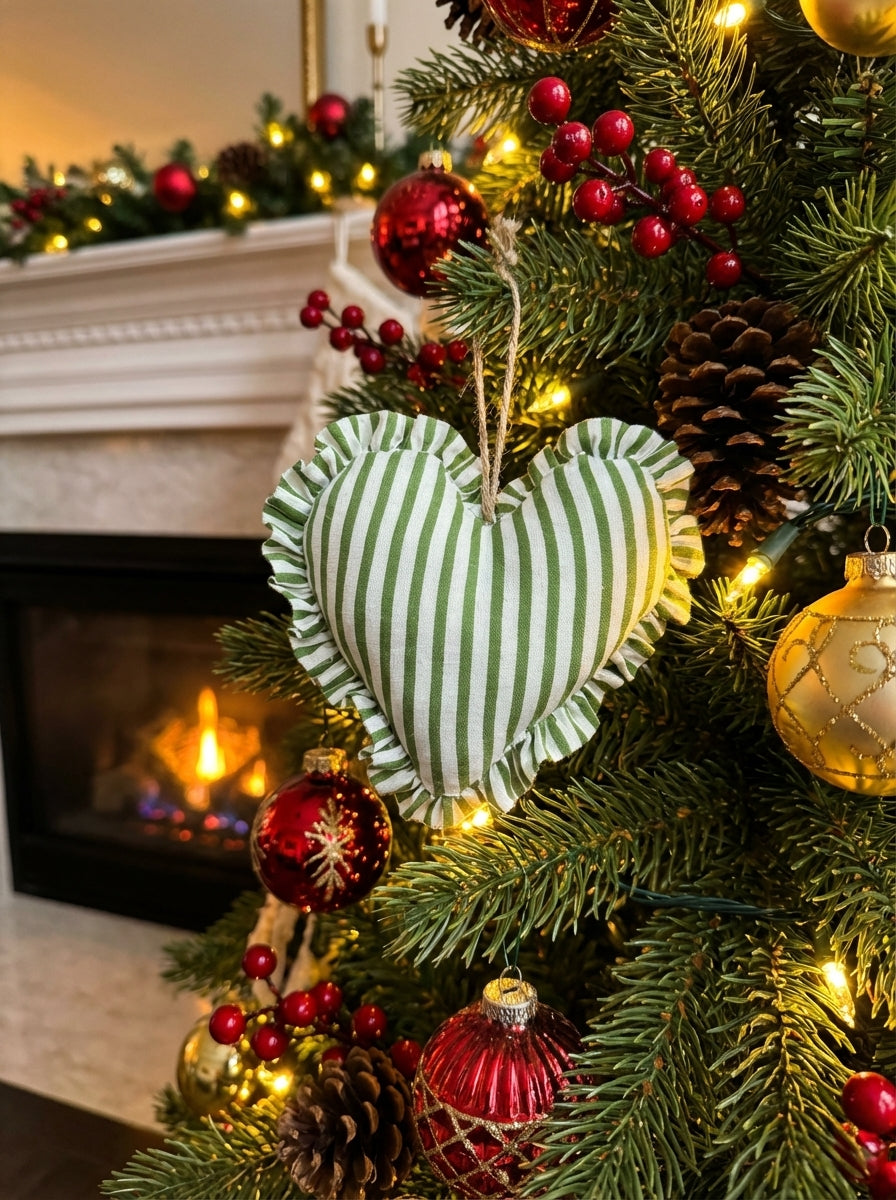 Heirloom Patchwork Heart Christmas Ornaments (Pack of 6)