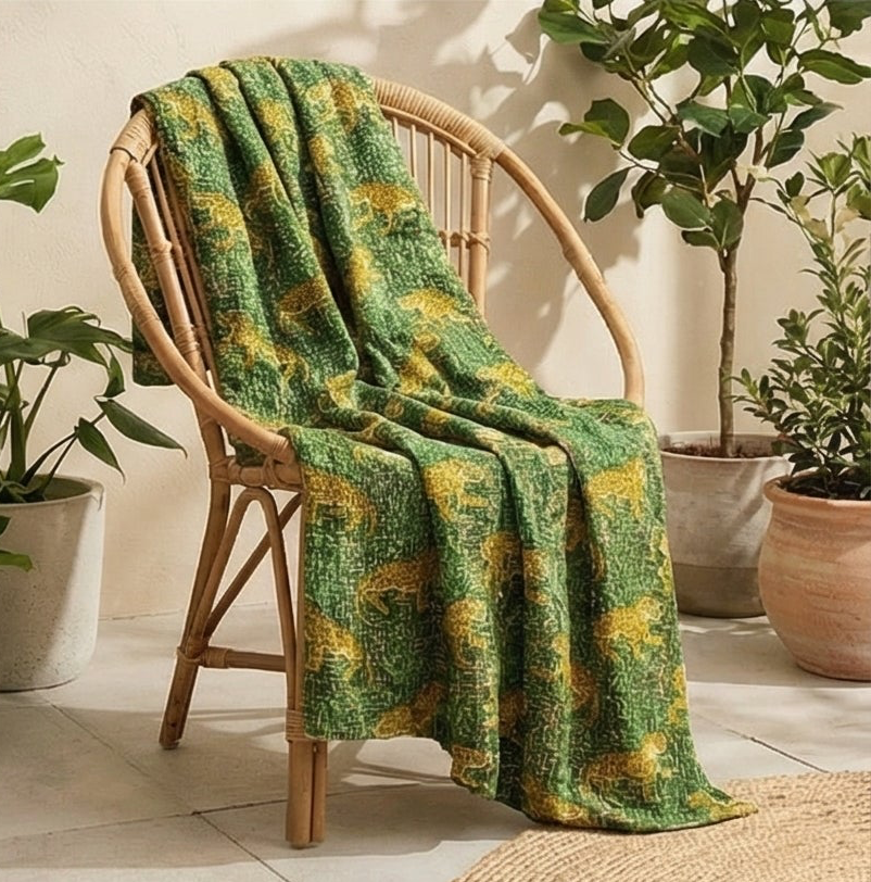 Wild Grass Safari Grand Kantha throw