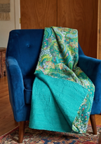 Emerald Peace Cotton Hand-Made Kantha Throw Blanket