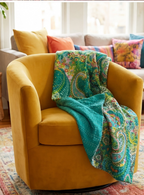 Emerald Peace Cotton Hand-Made Kantha Throw Blanket