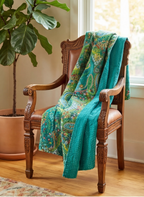Emerald Peace Cotton Hand-Made Kantha Throw Blanket