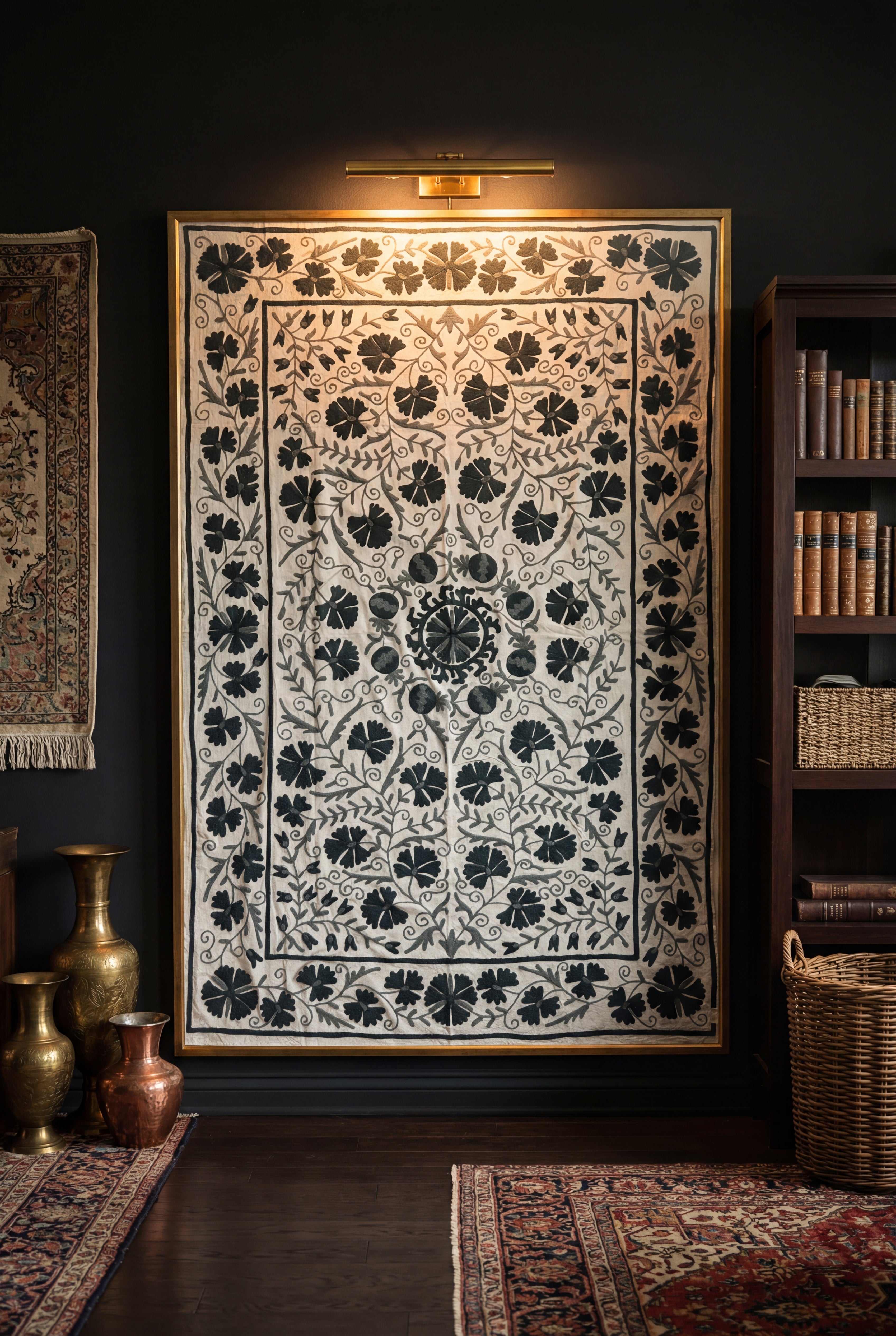 Wandering Stone Hand-Embroidered Cotton Suzani Throw