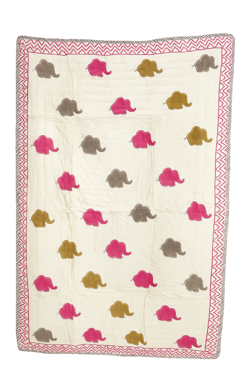 Elephant Dreams - 100% cotton Hand Made Artisnal Baby Quilt