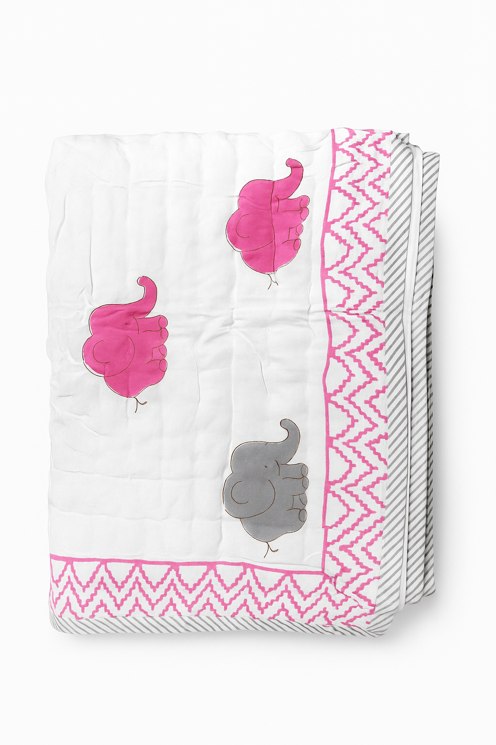 Elephant Dreams - 100% cotton Hand Made Artisnal Baby Quilt