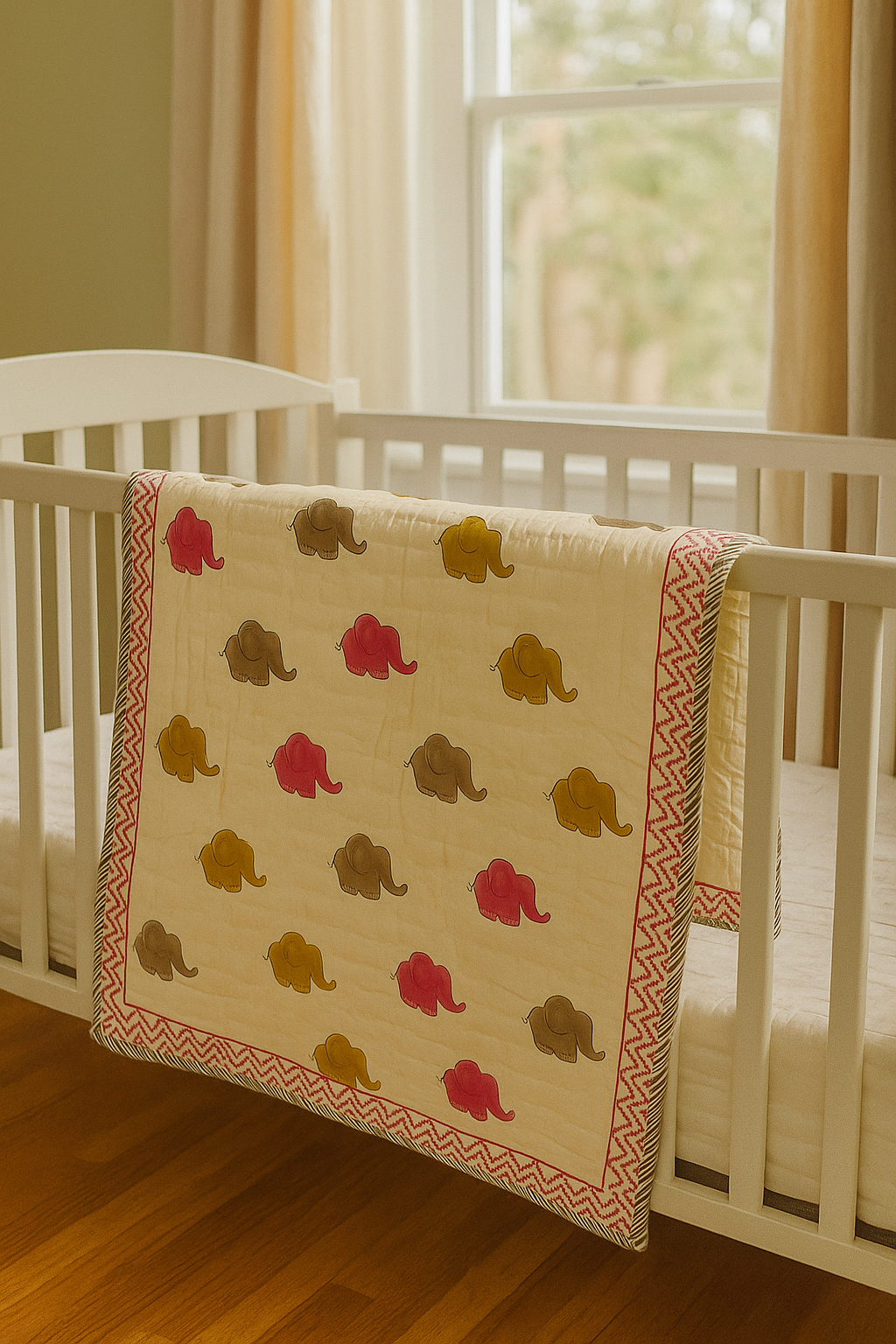 Elephant Dreams - 100% cotton Hand Made Artisnal Baby Quilt