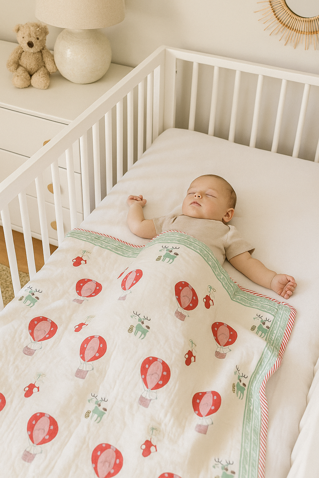 Floaty Dreams - 100% cotton Hand Made Artisnal Baby Quilt